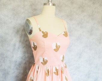 Sloth Love Dress - Heart Quirky Whimsical Pink Sweetheart Summer Dress