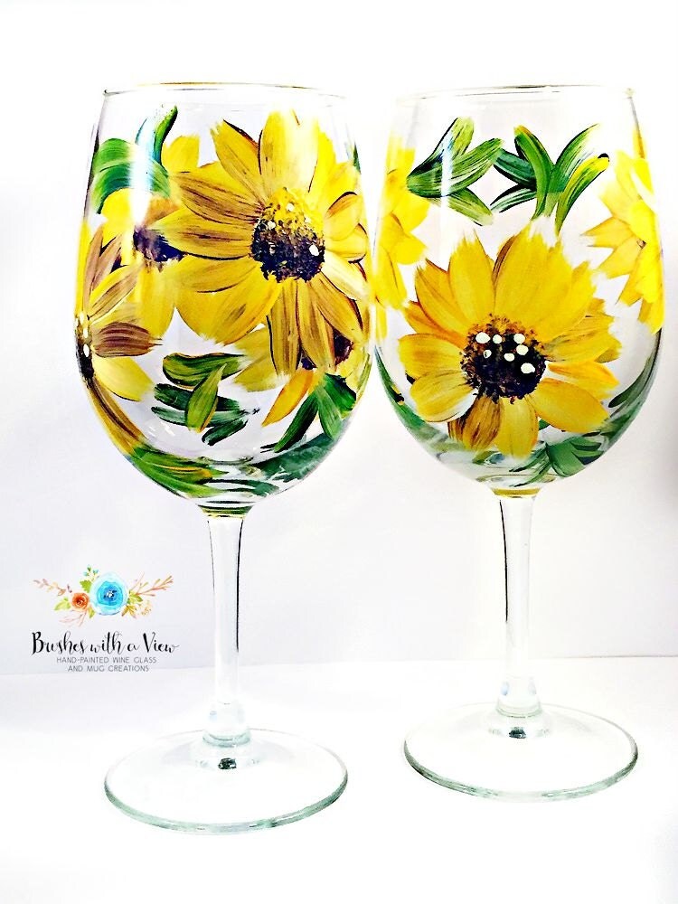 Sunflower Decor Painted wine glasses hand by Brusheswithaview