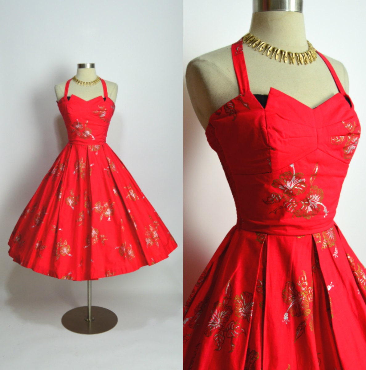 of baby bridesmaid blanket dress out Silver Gold Bright and REEF Vintage 1950's Metallic Red