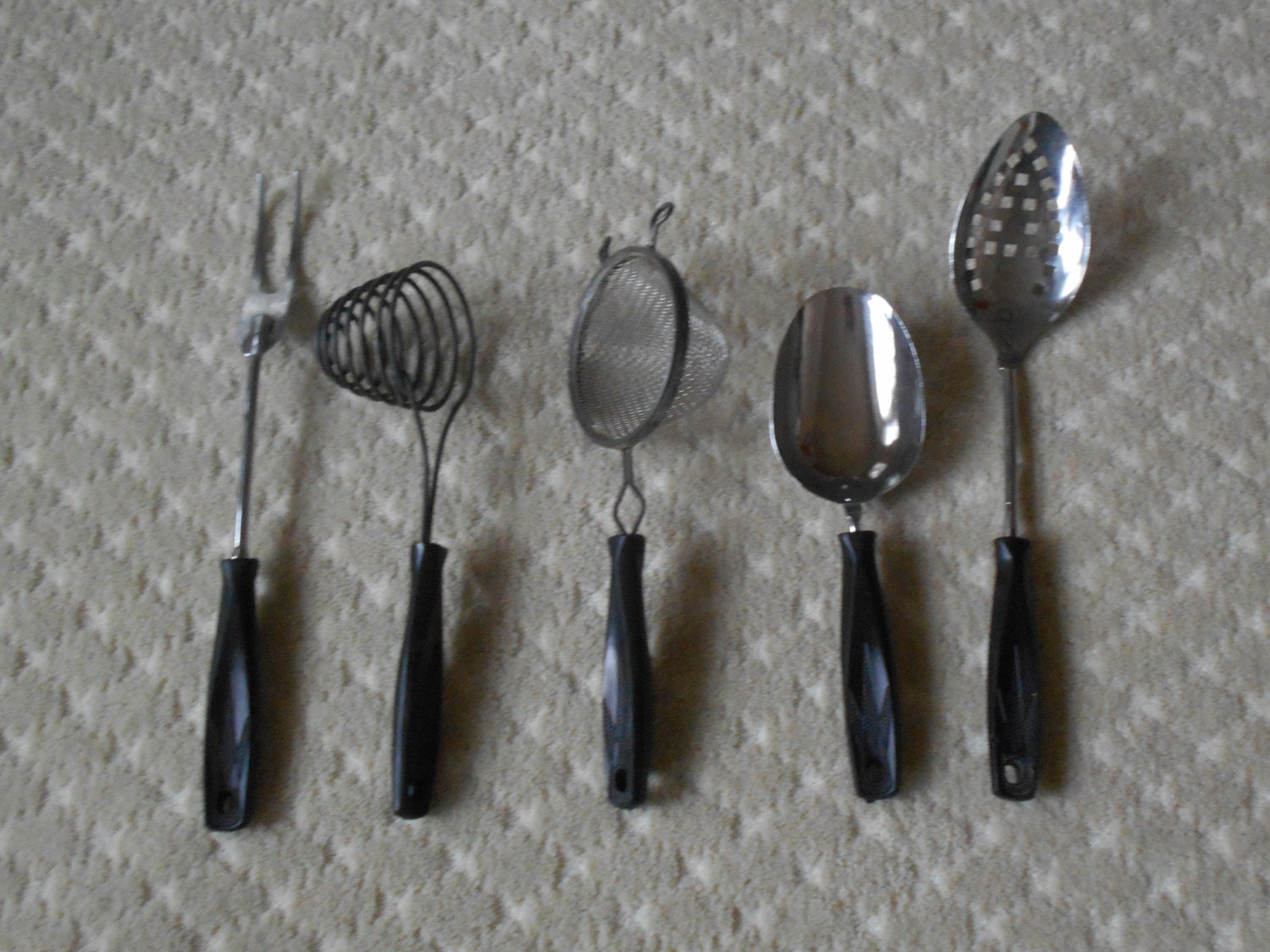 Set of 5 Vintage 1950's Kitchen Utensils with Black