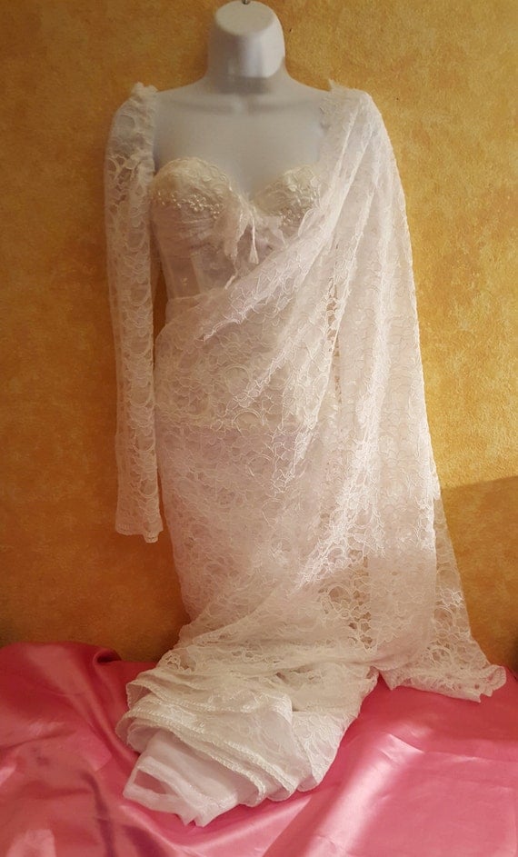 Exotic Embroidered Lace White Pearl Corset Sari / Saree Dress Bridal Wedding Gown Party Costume by LoveGoddessBySebrina steampunk buy now online