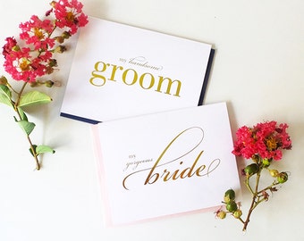 Foil Wedding Day Card to Bride or Groom - My Gorgeous Bride, My Handsome Groom, Card for My Future Husband, Vow Card, Single or Set