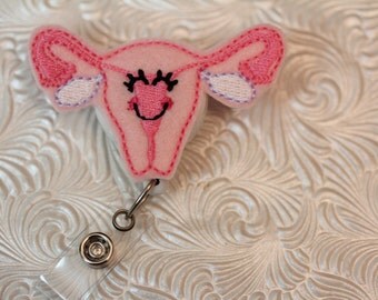 Missy Uterus - felt badge reel - badge reel - name badge holder - retractable - ID holder - nurse badge holder - badge pull