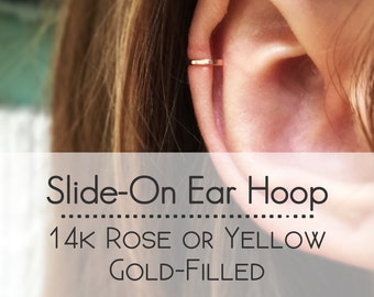 14k Rose Gold or Yellow Gold Filled Faux Helix Ring - Fake Helix Piercing - Hammered Faux Cartilage Piercing - Ear Cuff - Fake Body Jewelry