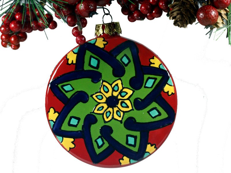 red green talavera style ceramic christmas ornament holiday red green talavera style ceramic christmas ornament holiday