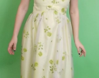 1960's Vintage Yellow Floral Formal Dress