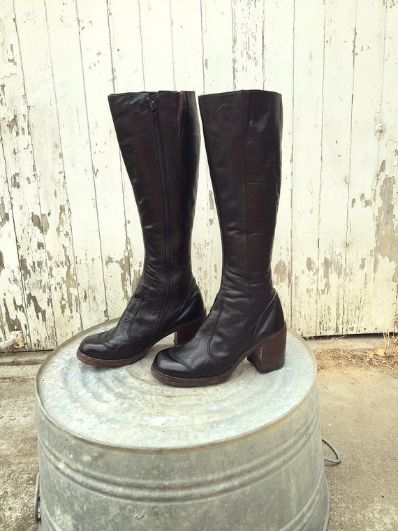 black leather knee high platform boots