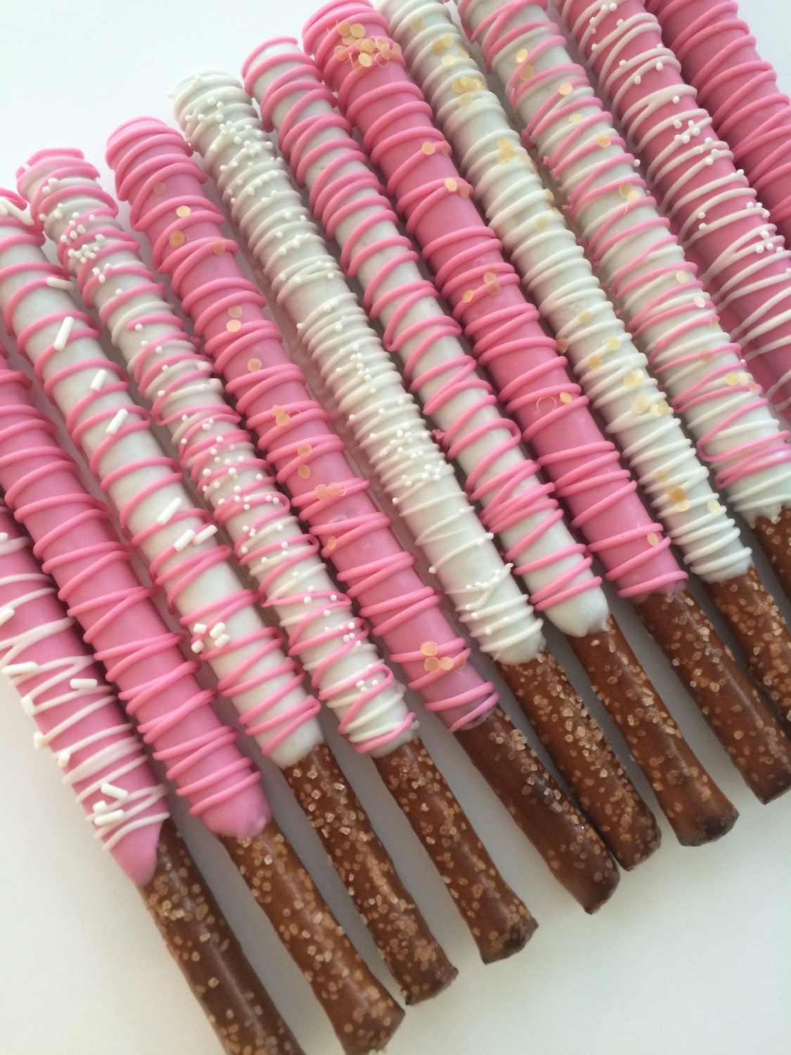 Pink Gold Chocolate Dipped Pretzels