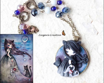 polymer clay necklace / fairy/ fimo/ clay / zingara creativa/yuri ueda collection