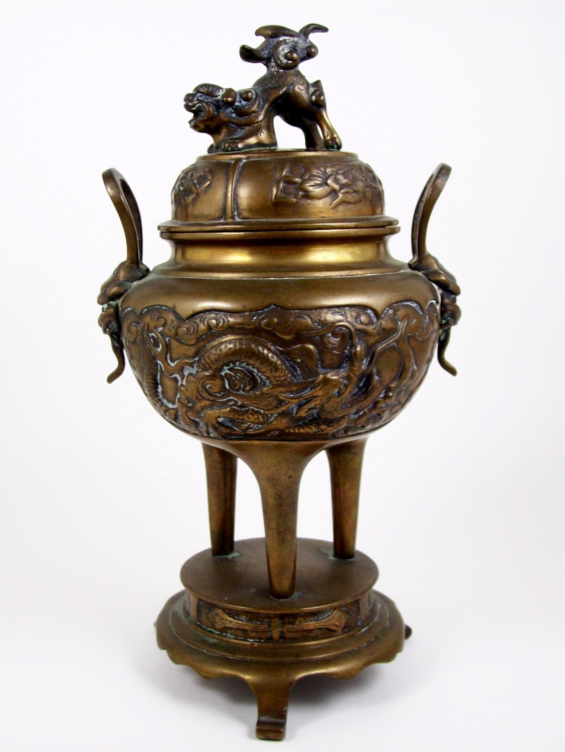 Vintage Brass Incense Burner Censer Foo Dog Smoker Figural