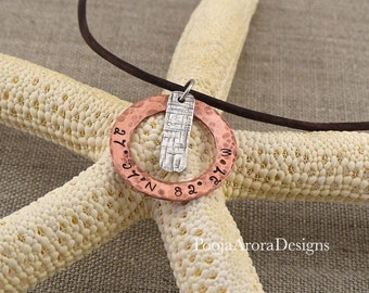 GPS coordinates gift for men, Personalized mens necklace, 7th anniversary gifts for men, Boyfriend one year anniversary for him, latitude