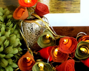 Fall Autumn Fairy lights, Autumn decor rose lights, Autumn wedding lights, autumnal colours