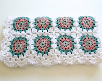 SALE %20 OFF Ready to ship Baby crocheted blanket all wool, White with Colorful Motifs, 35,4''x35,4'' Square, Chunky
