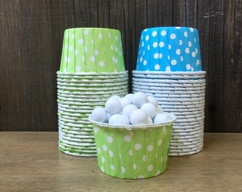 48 Lime and Blue Polka Dot Candy Cups--Nut Cups--Wedding--Baby Shower-- Birthday Party