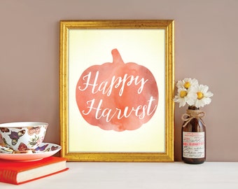 FALL DECOR - Fall art - Pumpkin Art - Fall prints - Fall wall art - Pumpkin Print - Happy Harvest - Inspirational Decor - Fall wall art