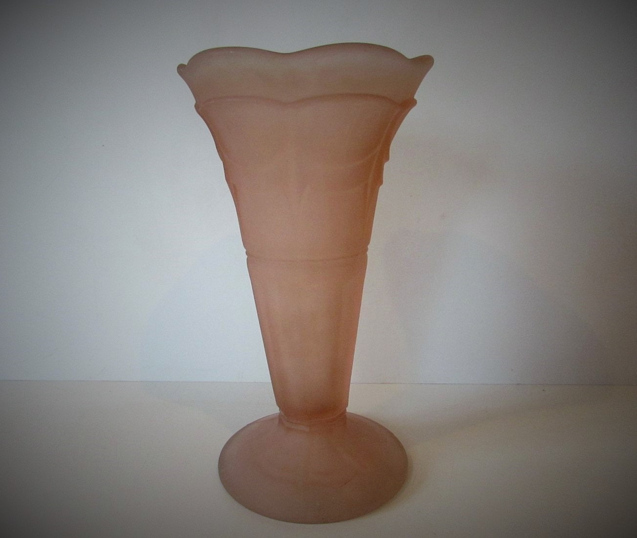 Antique/Vintage Frosted Look Pink Glass Vase Art Deco Style