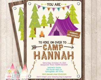 Camping Invitation - Camping Birthday Invitation - Sleepover Birthday Invitation - Camping Party - DIY Printable or Printed Invitation