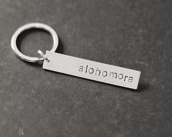 Alohomora Keychain, Hand Stamped Keychain, Stocking Stuffer, Geeky Keychains, Geeky Keyrings, Geeky Gifts, Geek Gift, Gift Under 15