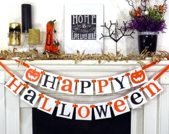 Halloween Banner Halloween Decoration Garland Sign Fall Party Decor Orange and Black