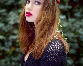 Red Rose Flower Crown, Red Flower Crown, Festival Crown, Festival Garland, Rose Crown, Festival Flower Crown, Hair Garland, Hair Wreath
