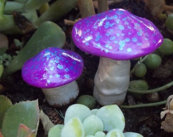 Iridescent and Metallic Purple Miniature Toadstools Miniature Mushrooms Fairy Garden Terrarium Gnome Faerie Miniature Garden
