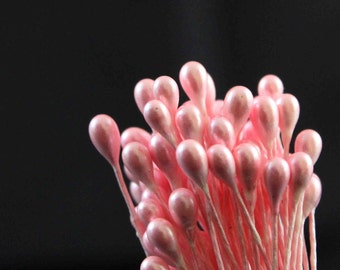 50 Vintage Pink Tipped Double Ended Flower Stamen 2 mm (1/8 inch) Wide