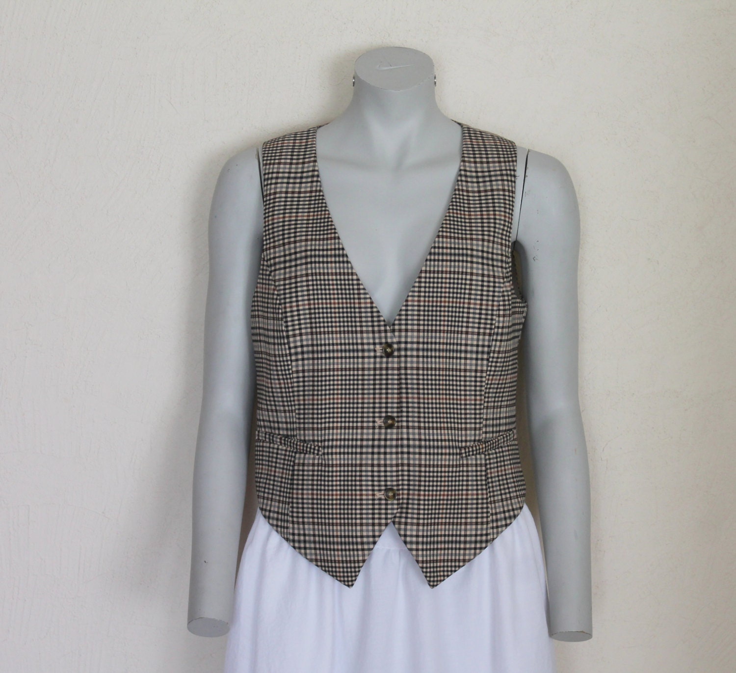 Women's Vest Brown Vest Plaid Checkered Vest Womens