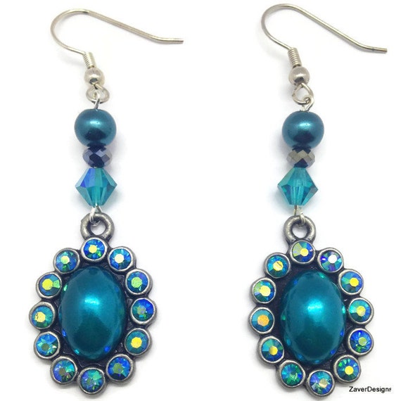 Teal Pearl Earrings Teal Earrings Pearl Earrings by ZaverDesigns