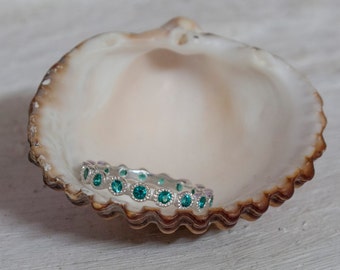 Eternity Ring Silver with Emeralds - Emerald eternity ring - Silver Stone ring - Green stone ring - May birthstone Ring
