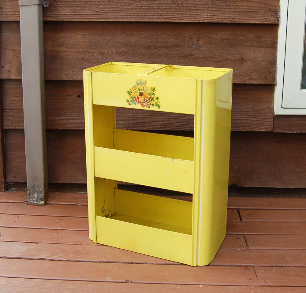 Vintage Yellow Metal Vegetable Bin Pantry Veggie and Fruit