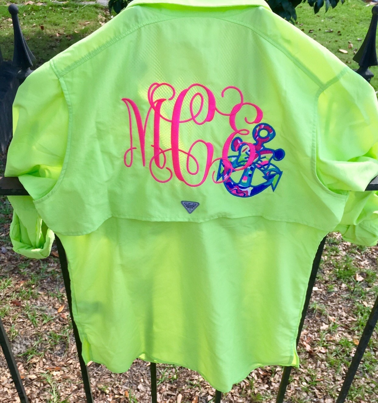 Preppy Monogrammed Columbia PFG Fishing Shirt with Lilly
