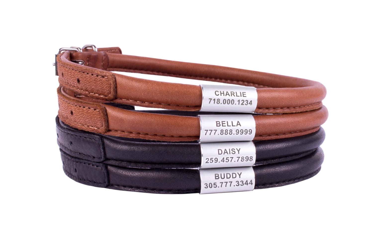 Rolled Leather Dog Collar OPTIONAL ID TAG Extra by CollarDirect