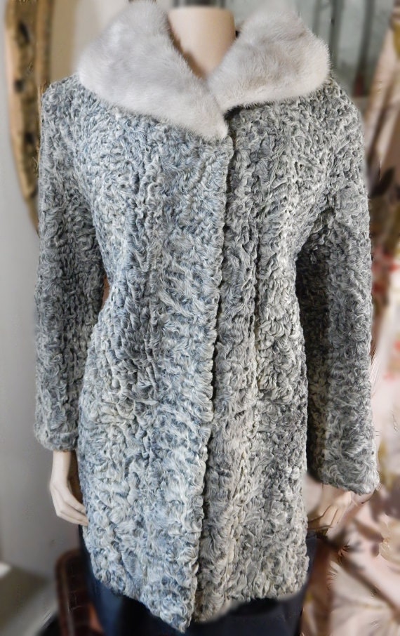 Gray Curly Lamb Coat Platinum Persian Lamb Silver Mink