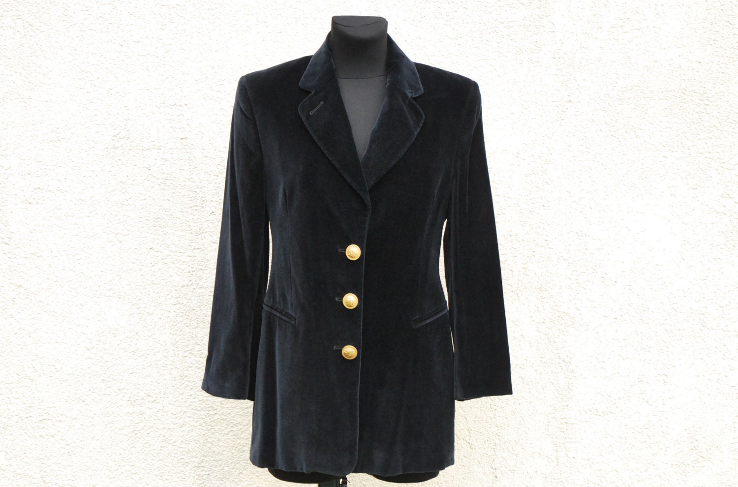 Vintage Navy Blue Velvet Jacket Womens Long Sleeves Formal