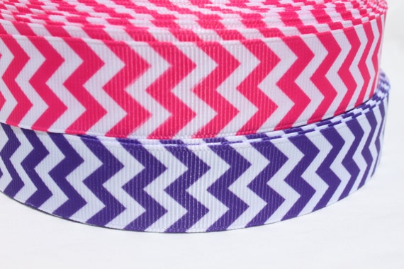 Pink or Purple Chevron 7/8 Inch Grosgrain Ribbon by the Yard