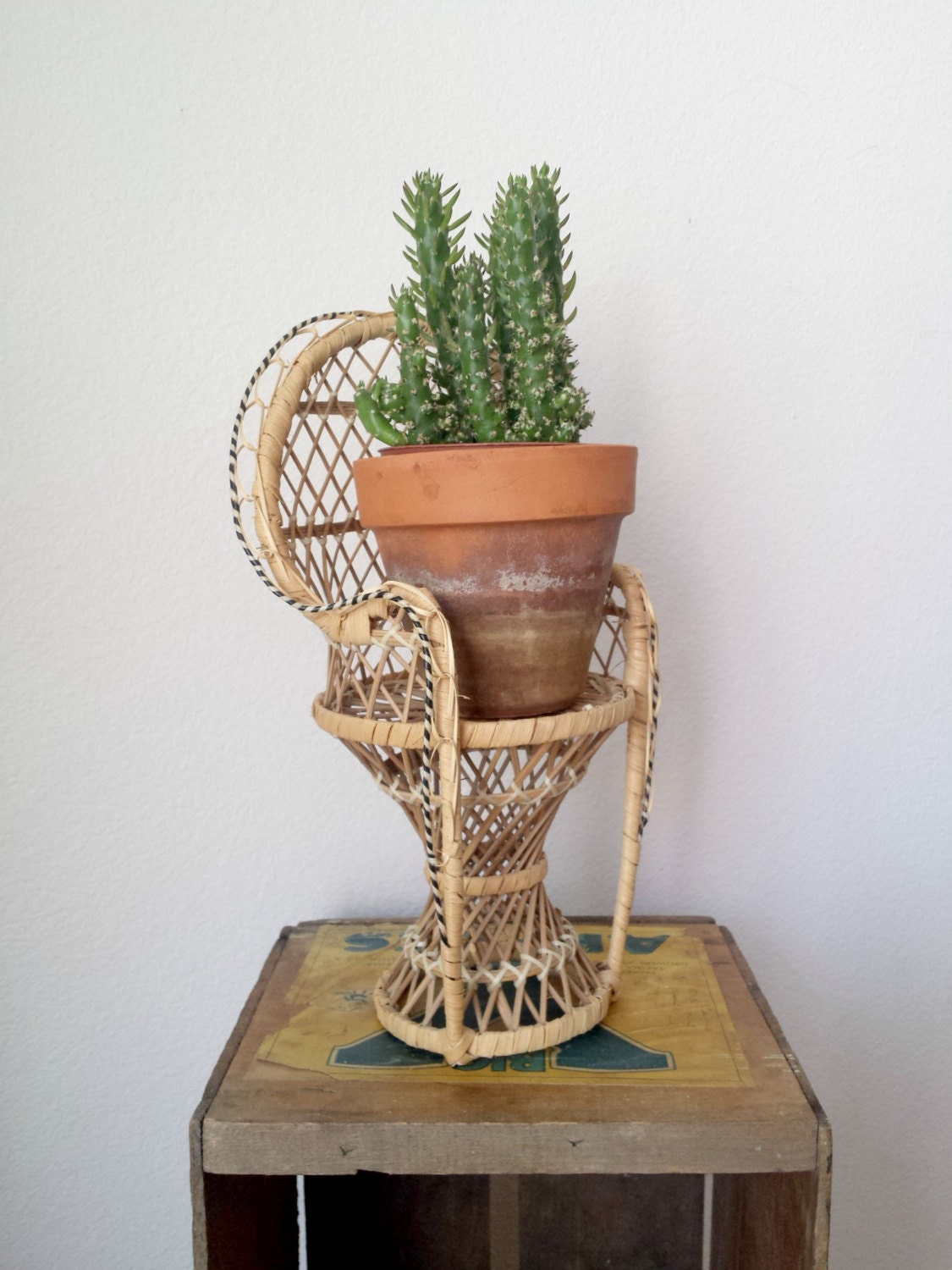 Vintage Mini WICKER PEACOCK Chair Plant Stand Haute Juice