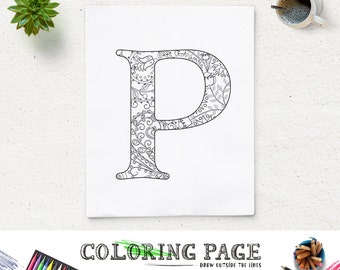 Gambar Adult Coloring Page Letter Zentangle Alphabet Sale Floral ...