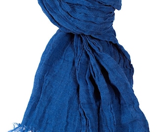 Organic Scarf - Dark Blue Scarf - Natural Linen - Woman Scarf - Man Scarf - Organic Scarf - Linen Shawl