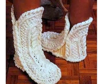CROCHET SLIPPERS PATTERN Vintage 70s Boots Slipper Pattern Crochet Chunky Booties Pattern Crochet Socks Pattern Aran Slippers Pattern