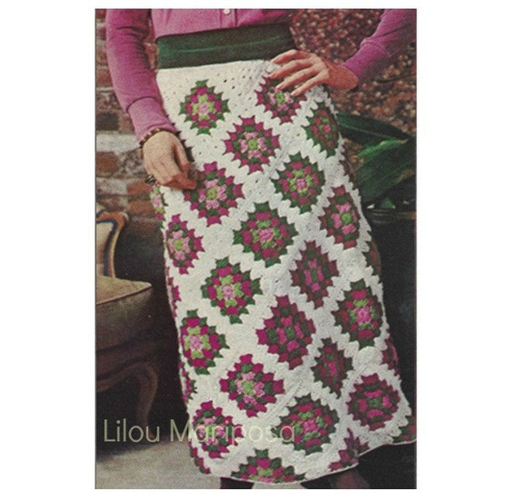 Crochet SKIRT Pattern Vintage 70s Granny Square Maxi Skirt