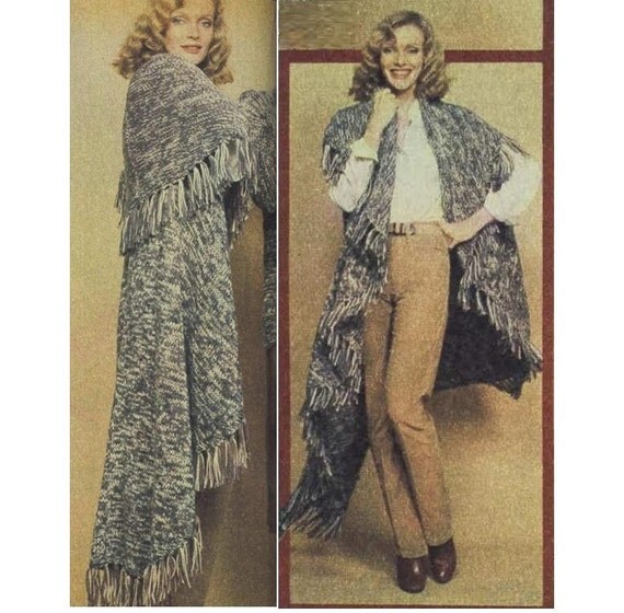 Vintage 70s Knitted Poncho Pattern Shawl Pattern Knitting