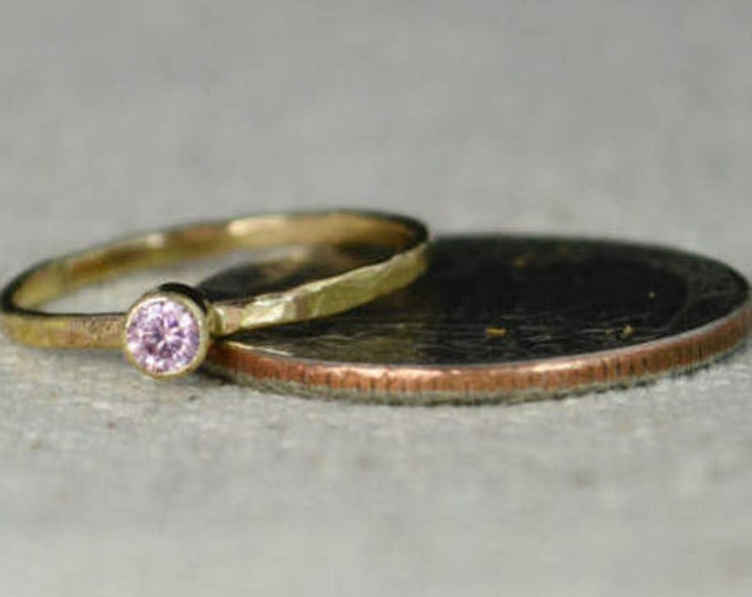 Classic Solid 14k Gold Pink Tourmaline Ring, 3mm gold solitaire, solitaire ring, real gold, October Birthstone, Mother Ring, Solid gold band