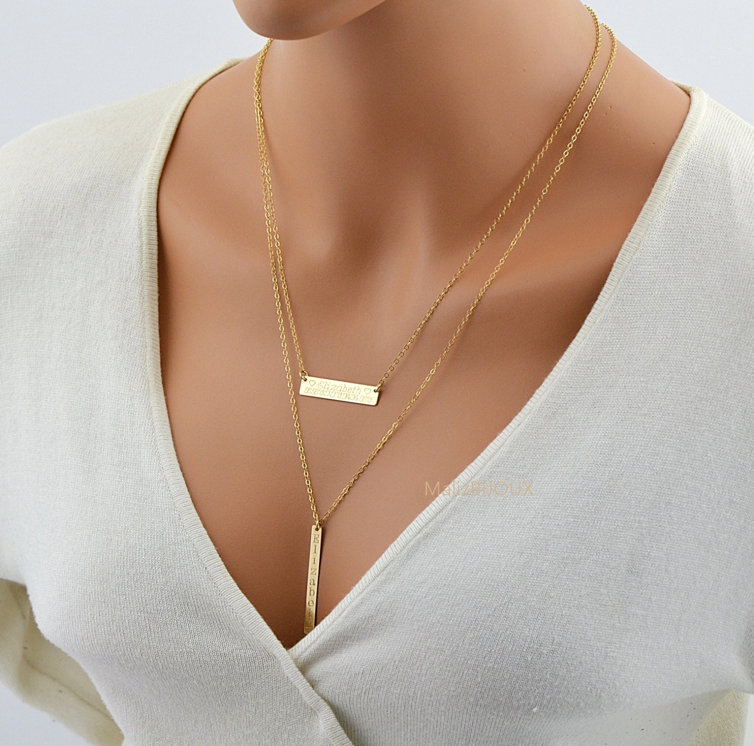 Personalized Layered Bar Necklace Bar Necklace Set