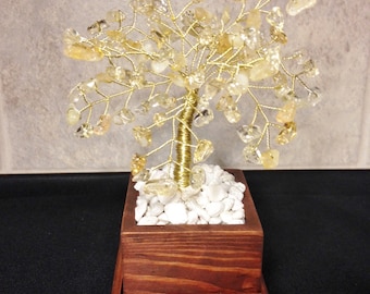 Citrine Crystal Gemstone Wire Bonsai Tree of Life Sculpture, Feng Shui,Twisted Wire Art Decor,Healing Citrine Gemstone,Beaded Wire Tree Art
