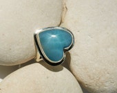 Larimar Caribbean Turquoise Heart Sterling Silver Ring genuine Blue Dolphin Corazon Atlantis Love stone Size 7.5