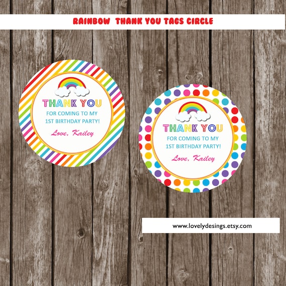 Rainbow Thank you Tags Any Age Rainbow Gift Favors Rainbow