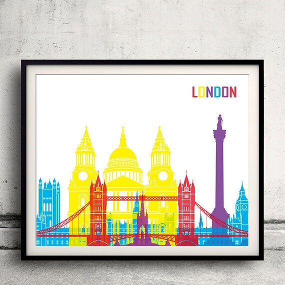 London pop art skyline Fine Art Print Glicee Poster Decor