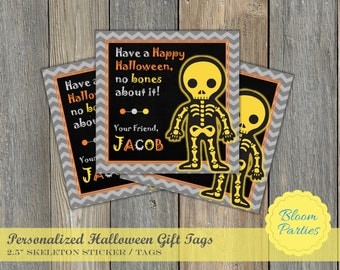 Halloween Skeleton Boy Fall Treat Hallowee Party Favor Tag Sticker Label Personalized Digital Printable DIY