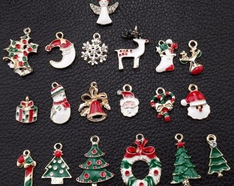 12 Different Christmas Charm Collection, 12pcs Colorful Enamel Christmas charms Assortment, Christmas theme C001