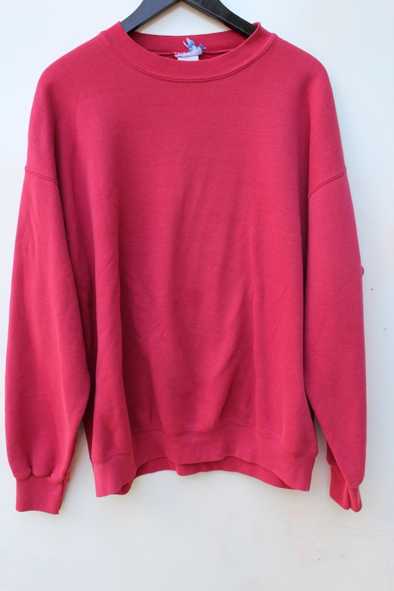 90s Crewneck Sweatshirt / Plain Solid Faded Red / Thick